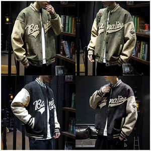 Chaqueta <span class=keywords><strong>de</strong></span> béisbol Vintage para <span class=keywords><strong>hombre</strong></span>-Abrigo estilo piloto <span class=keywords><strong>de</strong></span> ante desgastado con detalles bordados (Colección Primavera/otoño) - Product Image 2