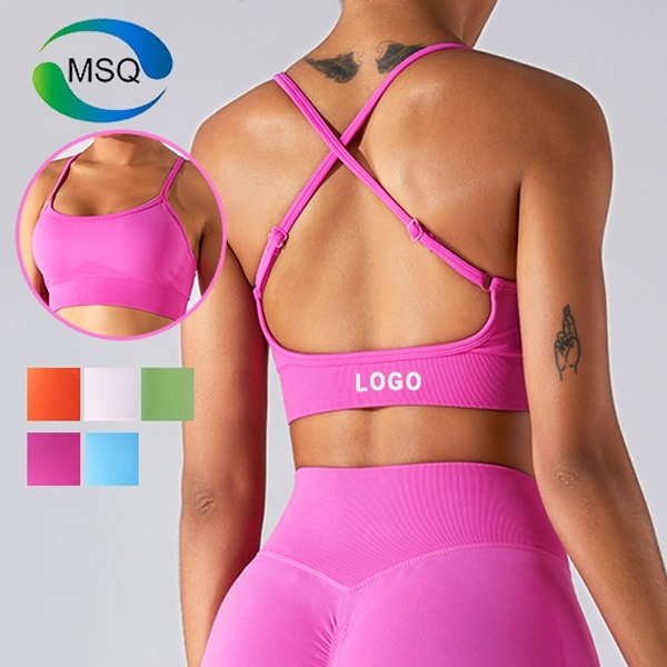 New Style Women's Thin Strip Cross Back Exercise Tank Top Sexy Breathable Seamless Compression Fitness Yoga Sports Bra