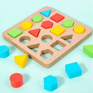 Juego de mesa de madera para niños, formas geométricas <span class=keywords><strong>versus</strong></span> bloques de construcción, Educación Temprana, juguetes de madera para bebé - Product Image 3