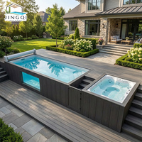 Piscine Conteneurisée de Luxe Extérieure avec Jacuzzi et Piscine à Nage Contre-Courant pour Enfants, Équipements de Piscine Hors Sol en Fibre de Verre pour Patio, 40ft x 20ft