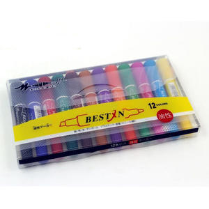 12 Colors Double Head Two Tips Flat Tip Permanent <b>Marker</b> <b>Pen</b> Set for Paper Use Plastic Box Pack - Product Image 1