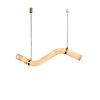 Lustre en marbre naturel, design moderne minimaliste incurvé, éclairage LED, finition blanc/or pour salle à manger et comptoir de bar