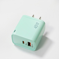 Indikator LED Colokan US Warna-warni USB A+C Dual Port PD 35W GaN Pengisi Daya Cepat Adaptor Charger Dinding untuk Samsung Android