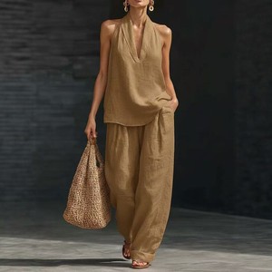 Conjunto de Dos Piezas para <span class=keywords><strong>Mujer</strong></span>, Estilo Europeo Americano 2026, Chaleco Holgado sin Mangas con Hombros Descubiertos, Pantalones Anchos Casuales de Verano - Product Image 2