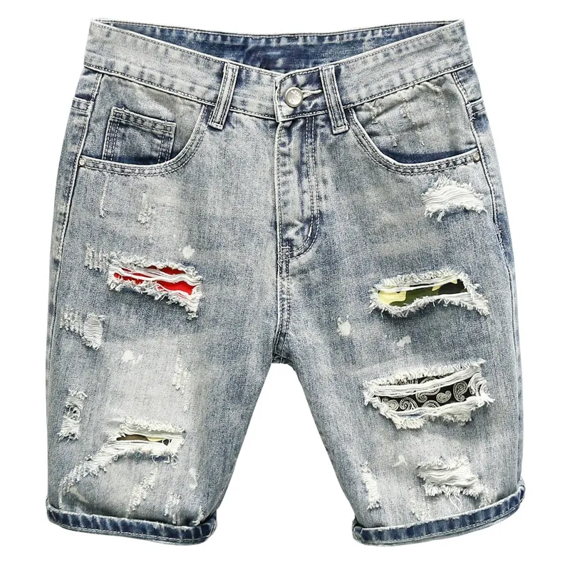 Thời Trang Mới Mens Ripped Short Jeans Thương Hiệu Quần Áo Bermuda Mùa Hè 100% Cotton Quần Short Denim Quần Short