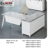 Bureau de direction moderne de luxe de haute qualité, design d'usine chinoise Ekintop, mobilier de bureau, table de bureau latérale moderne en verre blanc