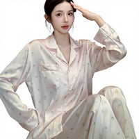 Pyjama Femme Printemps/Été Respirant en Soie Glacée, Ensemble Haut et Pantalon à Manches Longues, Motif Lapin et Ours Mignons, Vêtement de Détente en Soie Fine, Nouveau
