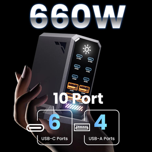 Cargador GaN de 660W PPS PD 100W USB tipo C Pantalla <span class=keywords><strong>digital</strong></span> de 6 puertos Estación de carga rápida de escritorio para MacBook <span class=keywords><strong>iPhone</strong></span> Samsung - Product Image 2