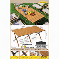 Table de camping pliable 60-150 cm en acier carbone imitation bois pour pique-nique et camping en plein air, portable