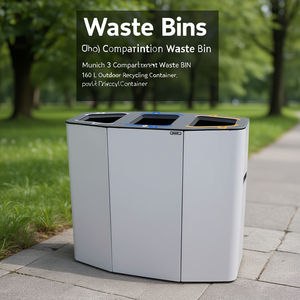 Contenitore per Rifiuti a 3 Scomparti Munich 160 L, Bidone per Riciclaggio da Esterno - Product Image 3