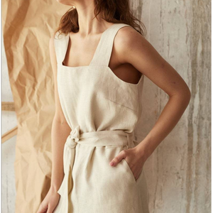 2022 tute da donna personalizzate in un pezzo Casual elegante tuta Beige abbigliamento in lino tuta da donna con gamba larga tuta - Product Image 5