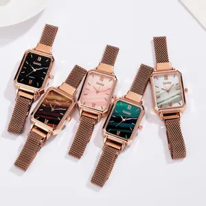 2022 Conjunto De Reloj Pulsera Bán Buôn Rose Gold Lưới Dây Đeo Đa Năng Quartz Xanh Đồng Hồ Đeo Tay Đặt Đồng Hồ Trang Sức Set 2 Cái