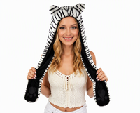 Bonnet-écharpe à capuche léopard en fausse fourrure, avec longues oreilles d'animaux en peluche et mitaines-pattes, pour femme, idéal pour l'hiver et les fêtes, prix usine
