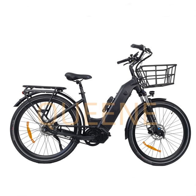 QUEENE/48V250W 500W Belt Drive Women's Electric City Bicycle Mid Central  Motorized Electric Bike with Inner 7 Gear