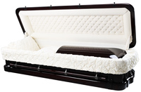 Ataúd Funerario Estilo Americano Ecológico de Primera Calidad en Caoba Tallado a Mano con Interior de Terciopelo Personalizable para Adultos