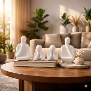 Collection de Statues en Céramique Faite à la Main « Famille Blanche » – Figurines Art Déco Modernes pour Décoration Élégante de Table et Cadeau d'Anniversaire - Product Image 3
