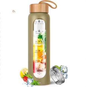 Botella de Vidrio para Beber sin BPA, 1L, con Logotipo Personalizado, Tapa Transparente de Rosca, Funda de Silicona, a Prueba de Fugas, Apta para Lavavajillas, para Alimentos - Product Image 1