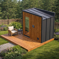 Sauna extérieur Thermowood pour 4 personnes, cabine familiale avec façade entièrement vitrée, sauna en bois massif pour la maison et le jardin
