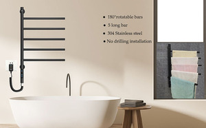 Lujo 5 barras 180 giratorio eléctrico calentado <span class=keywords><strong>Acero</strong></span> <span class=keywords><strong>inoxidable</strong></span> <span class=keywords><strong>toallero</strong></span> calentador moderno baño montado en la pared tendedero 1 año - Product Image 6