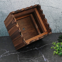 Pot Tanaman Kayu Retro Bergelombang untuk Sukulen, Pot Bunga Persegi untuk Balkon, Tong Bunga Rustic