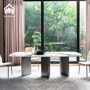 <span class=keywords><strong>Table</strong></span> à manger en pierre frittée de style nordique moderne de luxe, plateau en marbre, tables rectangulaires et rondes haut de gamme pour la maison, meubles de restaurant - Product Image 3