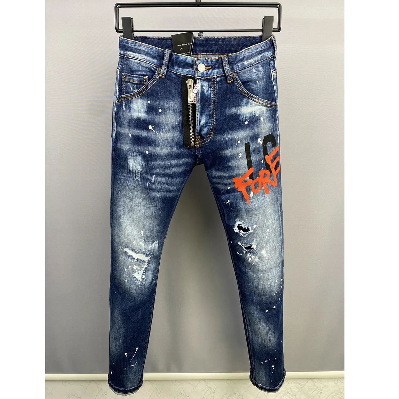 2023 Spring And Summer New D2 Jeans Fashion Men Wash Printing Paint Splashing Fashion Casual Small Straight Jeans Men