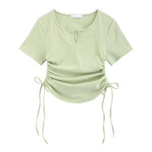 T-Shirt alla Moda con Collo Tondo e Maniche Corte, Top Crop Elasticizzato con Coulisse <span class=keywords><strong>Laterale</strong></span> per Donna - Product Image 5