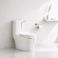 WC haut de gamme avec siège intégré et bordure dorée, économie d'eau, chasse d'eau super vortex, toilette en céramique