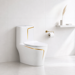 WC di Alta Gamma con Bordo Dorato, Sedile Integrato a Risparmio Idrico, Scarico Super Vortice, Toilette in Ceramica - Product Image 3