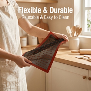 Tapis <span class=keywords><strong>de</strong></span> cuisson en silicone platine rougeâtre avec bordure noire, style logo personnalisé, renforcé <span class=keywords><strong>de</strong></span> fibres <span class=keywords><strong>de</strong></span> <span class=keywords><strong>verre</strong></span>, plaque <span class=keywords><strong>de</strong></span> four antiadhésive - Product Image 5