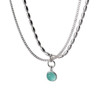 Collar de Plata de Ley S925 de Doble Capa con Diseño de Grano de Arroz, Cadena de Clavícula Verde Menta con Amazonita, Estilo Nicho de Primavera, Moda Instagram - Product Image 5
