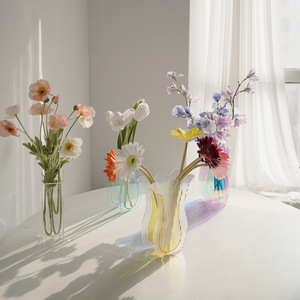 Cutelife Nordic Acrylic Colorful Transparent Plastic Tulip Flowers Vase Morden Living Room Vase For Home Decor