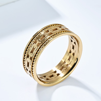 Bague en acier inoxydable de haute qualité avec design de chaîne en corde doublement tressée, plaqué or 18 carats, bijoux pour hommes tendance, bague hip hop