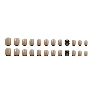 Lot de faux ongles à presser French Tip Nude Beige Courts Carrés en ABS avec nœud noir 3D – Fournitures d'art des ongles - Product Image 2
