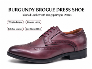 Zapatos Oxford Brogue de Vestir para Hombre, Color Borgoña, con Cordones, Suela de Goma, Punta en Pico, de Cuero Genuino, para Oficina, Carrera, Boda, Venta al Por Mayor - Product Image 1