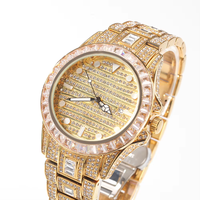 Montre à cadran à texture brossée bicolore Rose Blush Diamant Acier inoxydable Plaqué Bijoux Glacé Baguette Cristal Femmes Hommes Montre