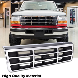 Parrilla Delantera Compatible con <span class=keywords><strong>Ford</strong></span> <span class=keywords><strong>F250</strong></span> F350 Platinum Chrome 1992-1997 con Emblema, Repuesto para Camioneta - Product Image 1