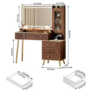 Coiffeuse haut de gamme de 47 pouces <span class=keywords><strong>avec</strong></span> miroir LED à commande tactile, 5 tiroirs, organisateur de rangement, prises de courant intégrées pour les outils de coiffure - Product Image 2