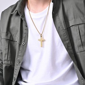 <b>Titanium</b> Steel Cross Necklace Unisex Sweater <b>Chain</b> Gift Jewelry Fashion Pendant Gold Silver Black Color Options - Product Image 2
