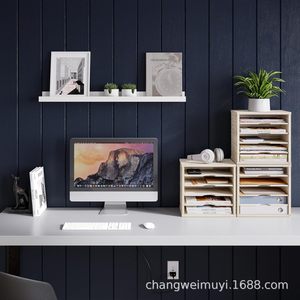 Solid Wood Multi Layer <b>File</b> Storage Rack 5 Floors Office Desktop <b>Organizer</b> Stackable Book Shelf - Product Image 1