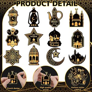 36 pièces d'ornements en bois pour le Ramadan, décorations murales pour la fête <span class=keywords><strong>de</strong></span> l'Eid, ornements suspendus en bois en forme <span class=keywords><strong>de</strong></span> lune et d'étoile - Product Image 3