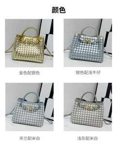 个性简约手提拼色女包手工编织休闲包时尚单肩斜挎包 - Product Image 2