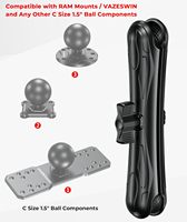 Bras articulé double à rotule de 1,5 po, 23 cm, en aluminium, compatible avec les supports RAM pour montage de sondeur de pêche et d'appareils électroniques marins