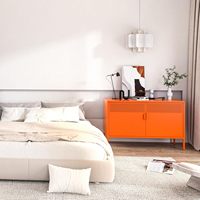 Mueble Moderno de Metal Naranja de 2 Puertas con Estantes Ajustables de 2 Niveles, Almacenamiento Multiusos para el Hogar, Sala de Estar, Oficina, Música