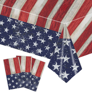 Ensemble de vaisselle de fête drapeau américain 40-60 pièces Assiettes en plastique et en papier Nappe Décorations pour la fête de l'indépendance - Product Image 4