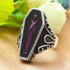 Coffin Shape <b>Titanium</b> Steel <b>Ring</b> Retro Punk Style Unisex Jewelry Amethyst Inlay Bezel Setting Everyday Wear - Product Image 2