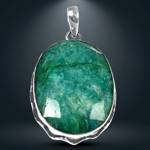 Art Palace - Colgante Ovalado de Plata 925 con Esmeralda Solitaria en Engaste de Bisel, Joyería Clásica Unisex para Uso Diario - Product Image 3