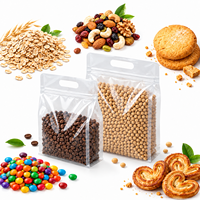Sachet transparent à fond plat avec poignée découpée, fermeture éclair et soufflet, pour l'emballage alimentaire de snacks et bonbons