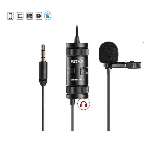 BOYA BY-M1 PRO II Professional Mic Not Battery with Real Time Monitoring Smartphone Camera Vlog Live Lavalier Lapel Microphone