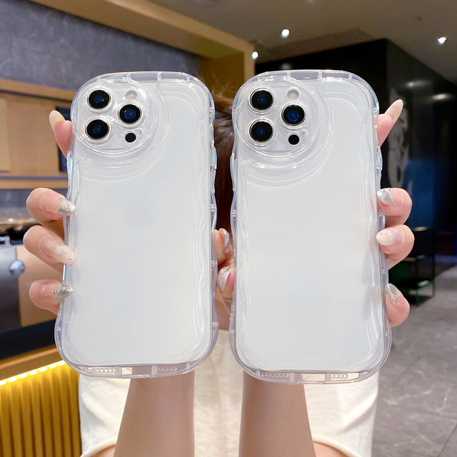 3D Wave Curly Frame Clear Phone Case for iPhone 17 Pro Max 16 15 14 13 12 11 16 Plus 17 16 E Air X XR XS 7 8 SE Shockproof Cover